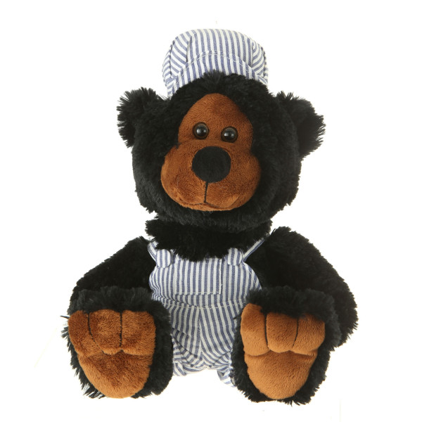 10" Plush Train Conductor Black Bear By Giftable World®