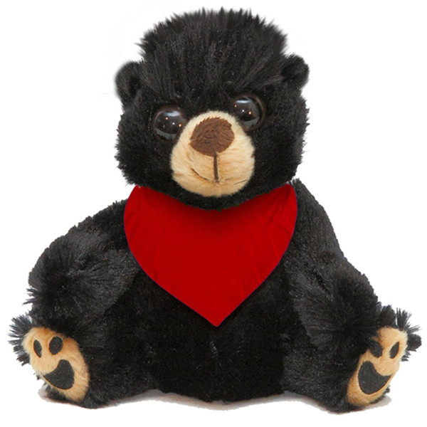 7" Plush Mop Top Black Bear With Customizable Bandana By Giftable World®