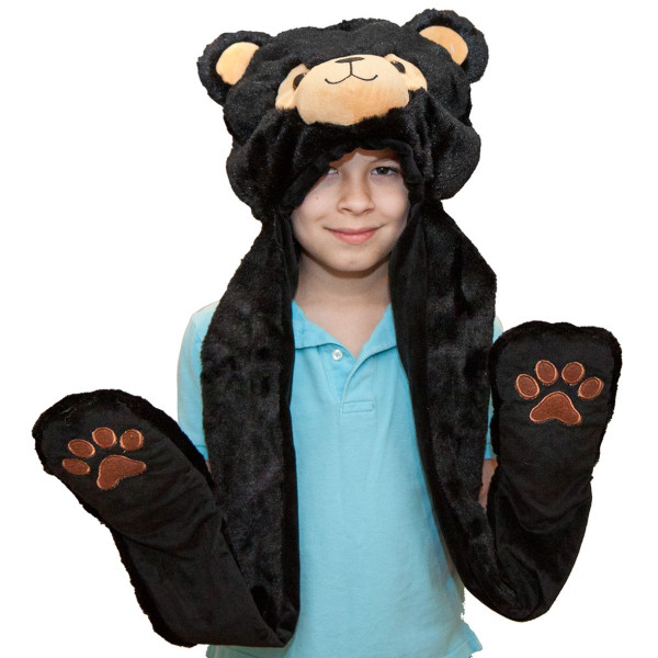 37" Black Bear Hat With Mittens By Giftable World®