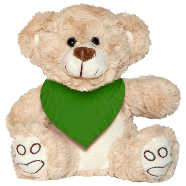 7" Plush Beige Bear With Customizable green Bandana By Giftable World®